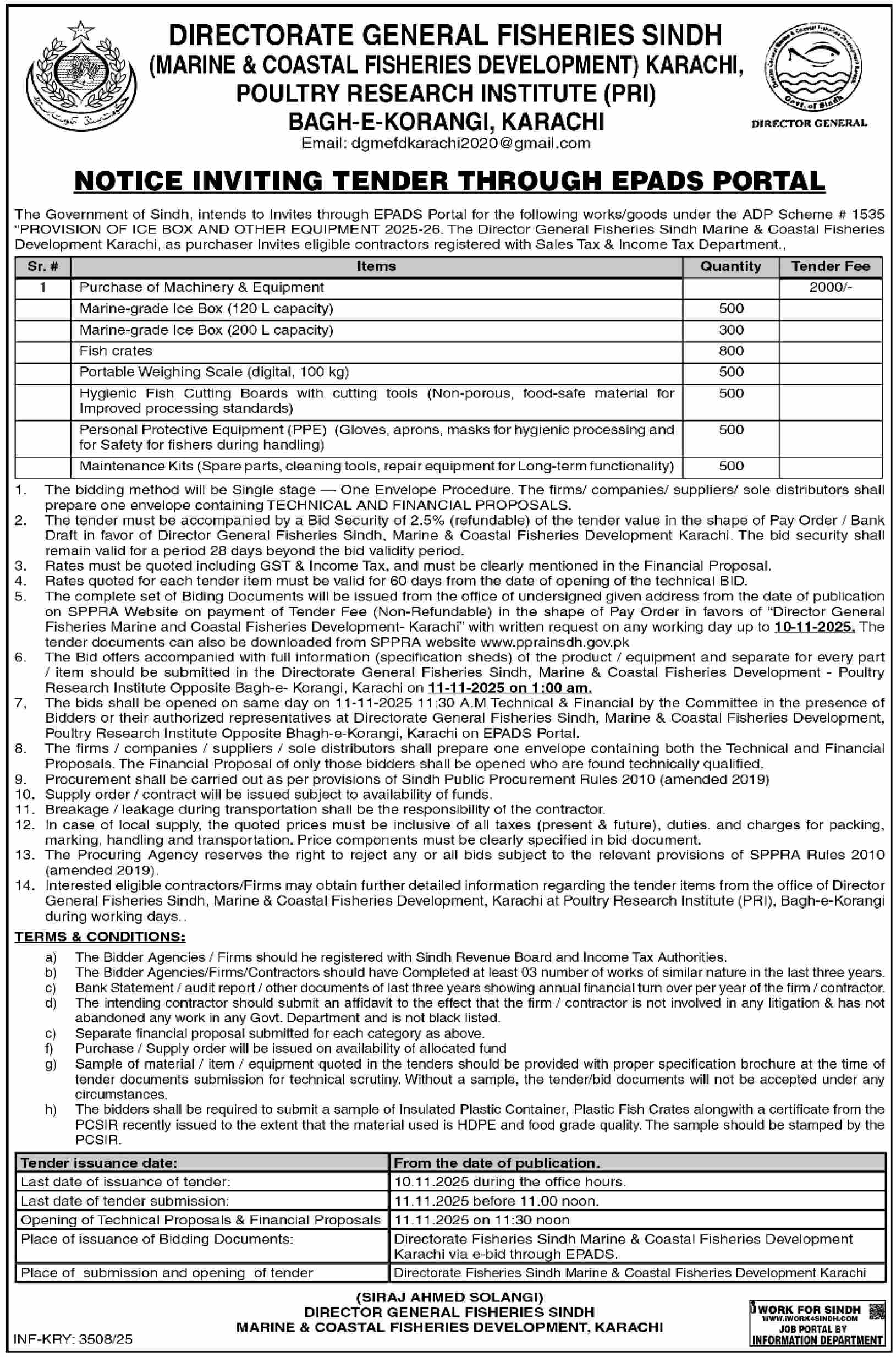 Poultry Research Institute Karachi Tender Notice